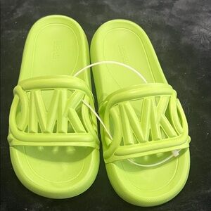 Michael Kors Women’s Lime Green MK Logo Slide Sandals